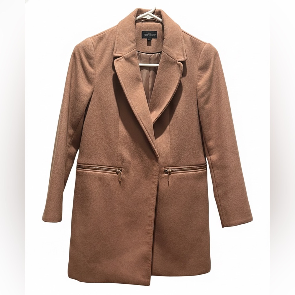 Topshop Petite Camel Wool Blend Coat Size 0P Tan Beige Winter Jacket